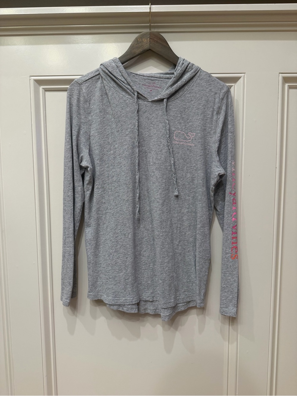 Vineyard Vines Light Gray Hoodie with Pink Whale Detail